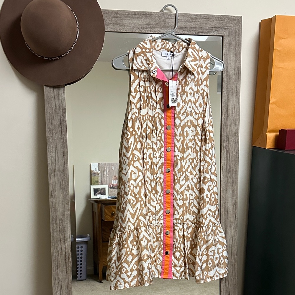 THML Tan and White Patterned Dress - Picture 1 of 6